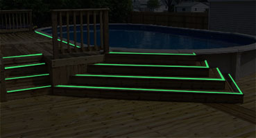 Glowing Adhesive Marking Tape in a Pool, Dock